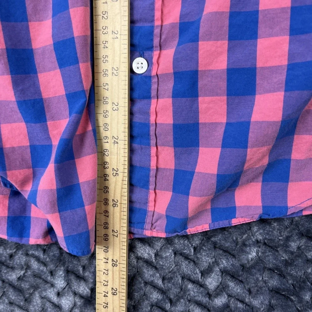 J Crew‎ Shirt Mens M Red(Pink)Blue Gingham Check Slim Untucked Stretch Button